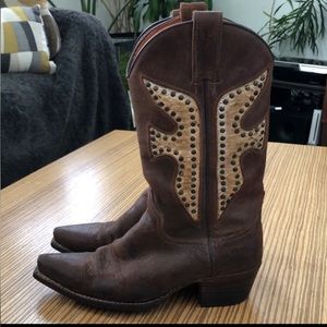 FRYE Brown Distressed Daisy Duke Python Studded Cowboy Boot 
Size 7